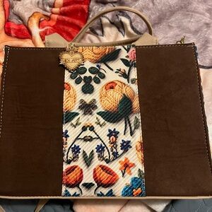 Brown and Multicolor Floral Women's Bag